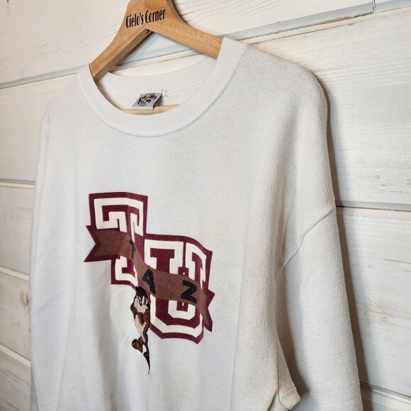 Vintage Looney Tunes Taz University Crewneck Pullover Sweatshirt Medium - Picture 4 of 12